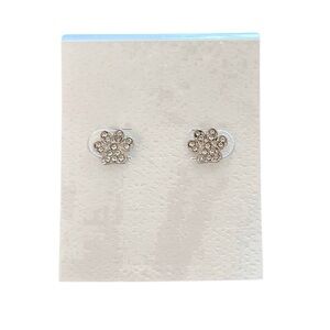 Silver Allover Rhinestone Cat Kitten Dog Puppy Paw Lightweight Post Earrings